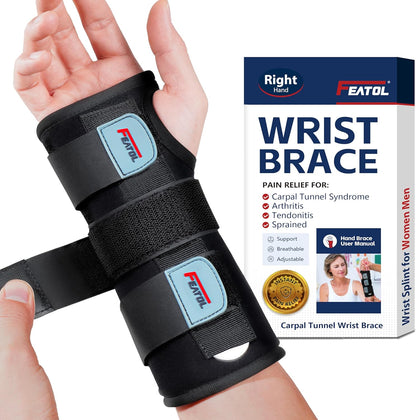 Wrist Brace Hand Brace, Carpal Tunnel Wrist Splint Night Support for Women Men, Pain Relief Support -Tendonitis, Arthritis, Sprain, Right Hand, Small/Medium
